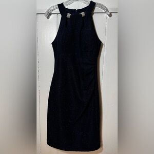 EUC Eliza J Navy Sparkle Dress with Halter Style Neckline and Rhinestone Accents